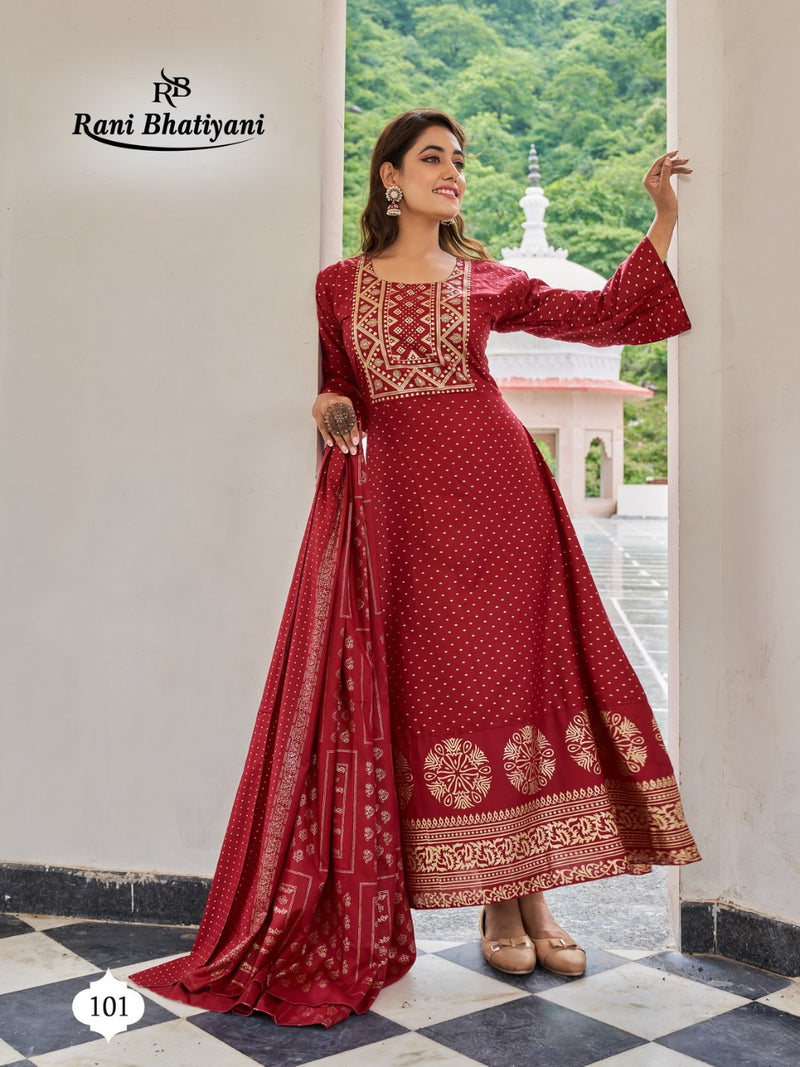 Rani Bhatiyani Studio Vol 1 Rayon With Foil Printed Work Stylish Designer Fancy Long Kurti