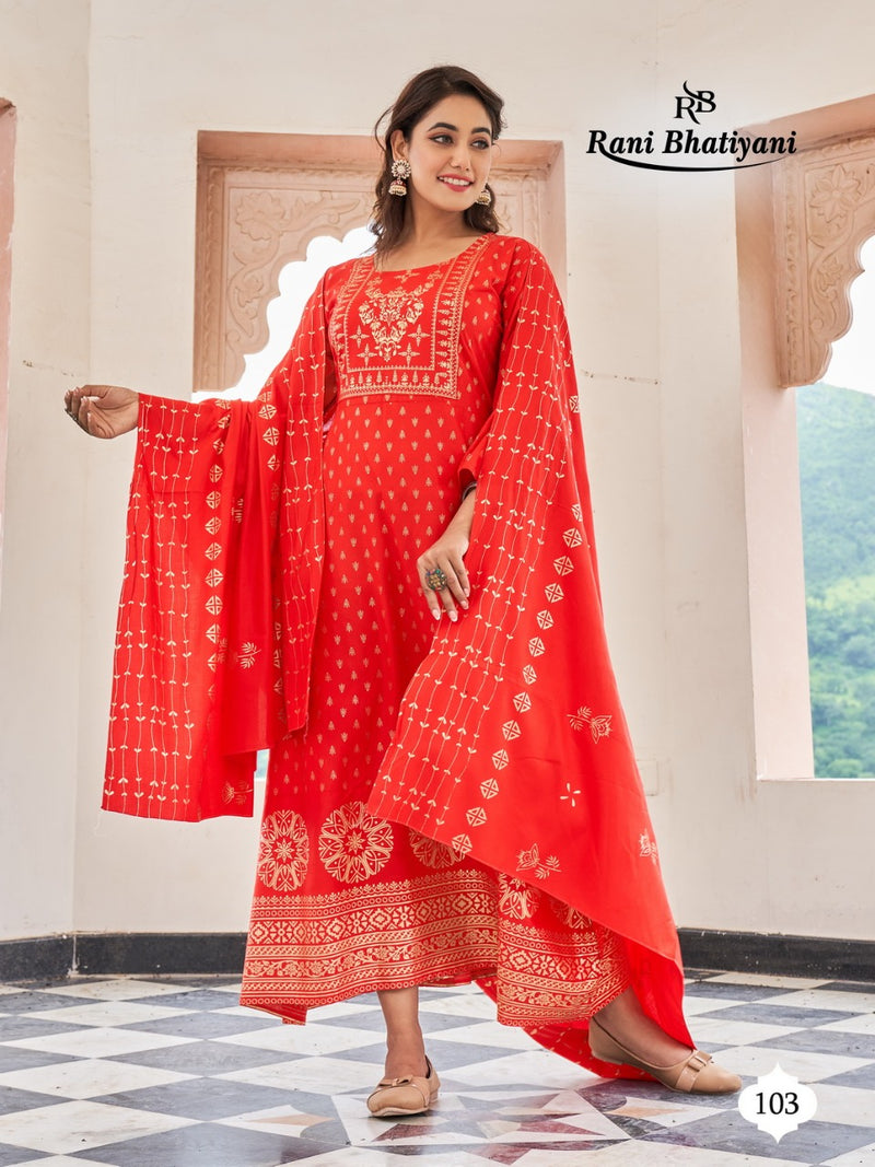 Rani Bhatiyani Studio Vol 1 Rayon With Foil Printed Work Stylish Designer Fancy Long Kurti