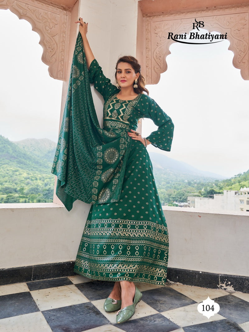 Rani Bhatiyani Studio Vol 1 Rayon With Foil Printed Work Stylish Designer Fancy Long Kurti