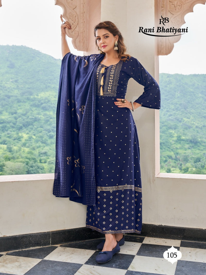 Rani Bhatiyani Studio Vol 1 Rayon With Foil Printed Work Stylish Designer Fancy Long Kurti