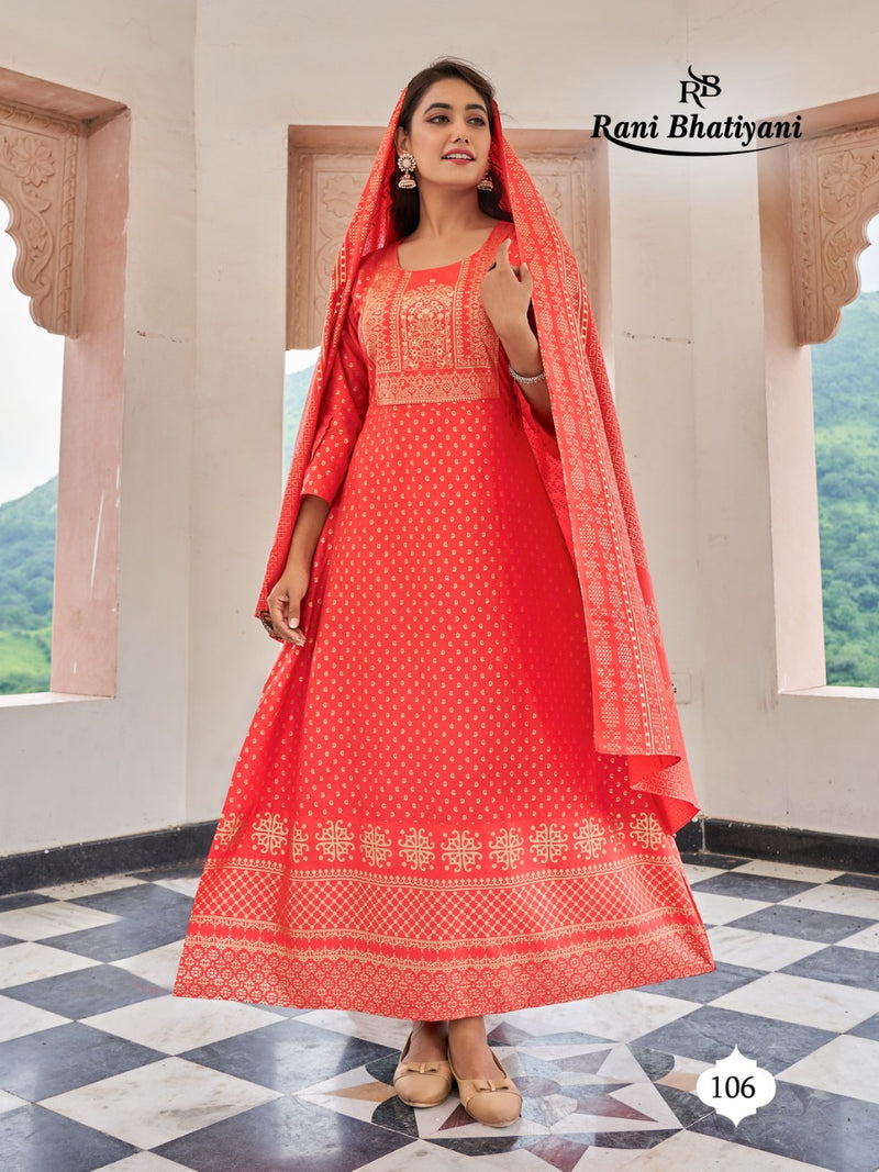 Rani Bhatiyani Studio Vol 1 Rayon With Foil Printed Work Stylish Designer Fancy Long Kurti