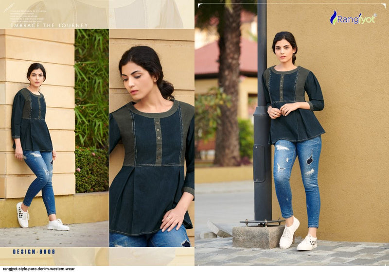 Rangjyot Style Denim Fancy Casual Wear Top Style Western Wear Kurtis