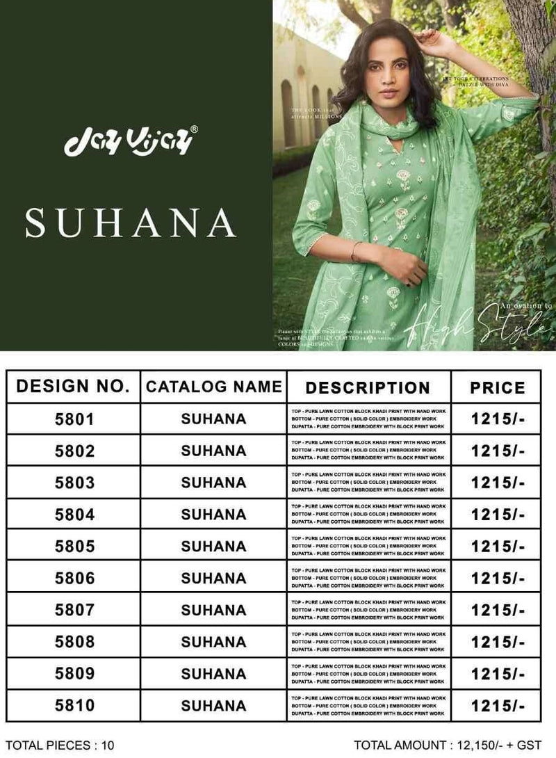 Jay Vijay Suhana Lawn Cotton With Khadi Printed Work Stylish Designer Casual Wear salwar Suit
