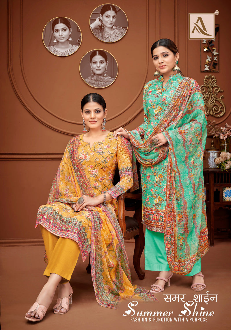Alok Suits Summer Shine Pure Cotton Self Chiken Embroidery Designer Digital Printed Designer Wear Salwar Suit