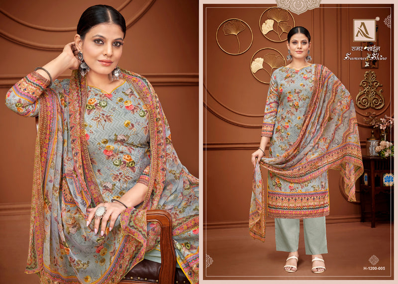 Alok Suits Summer Shine Pure Cotton Self Chiken Embroidery Designer Digital Printed Designer Wear Salwar Suit
