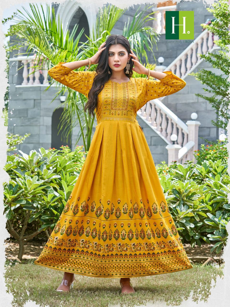 Hirwa Suncity Rayon With Fancy Work Stylish Designer Casual Wear Fancy Long Gown