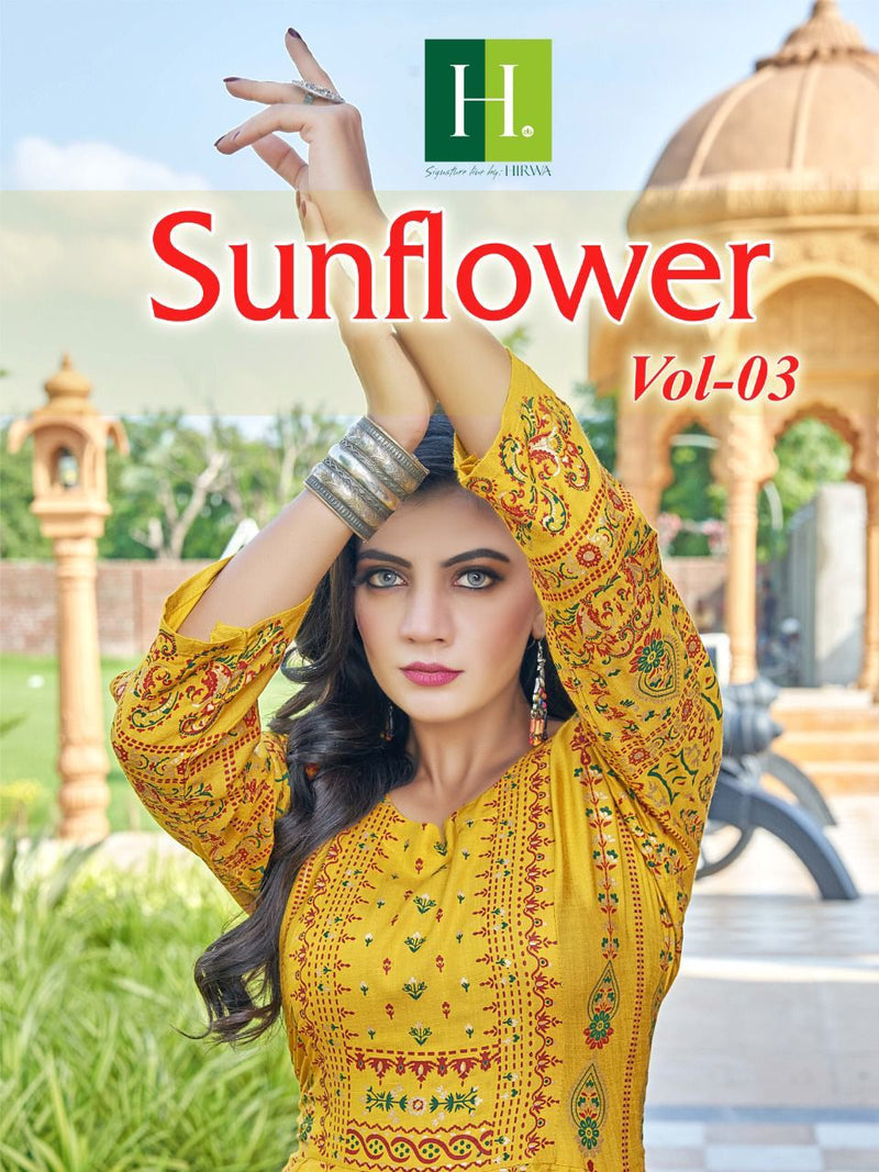 Hirwa Sunflower Vol 3 Rayon With Printed work Stylish Designer Party Wear Long Kurti