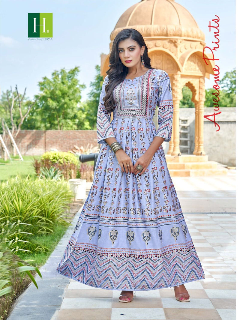 Hirwa Sunflower Vol 3 Rayon With Printed work Stylish Designer Party Wear Long Kurti