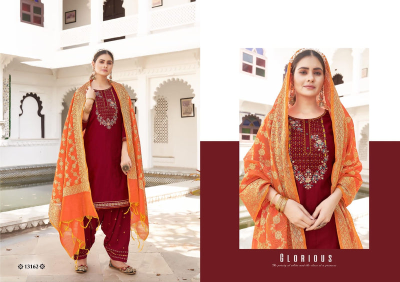 Kalaroop Kajree Fashion Sunheri By Patiyala Vol 5 Jam Silk Party Wear Kurtis With Bottom & Dupatta