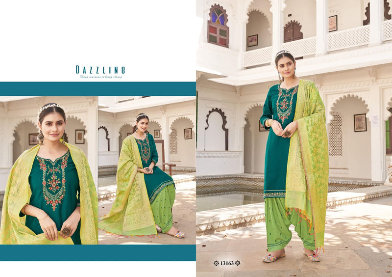 Kalaroop Kajree Fashion Sunheri By Patiyala Vol 5 Jam Silk Party Wear Kurtis With Bottom & Dupatta