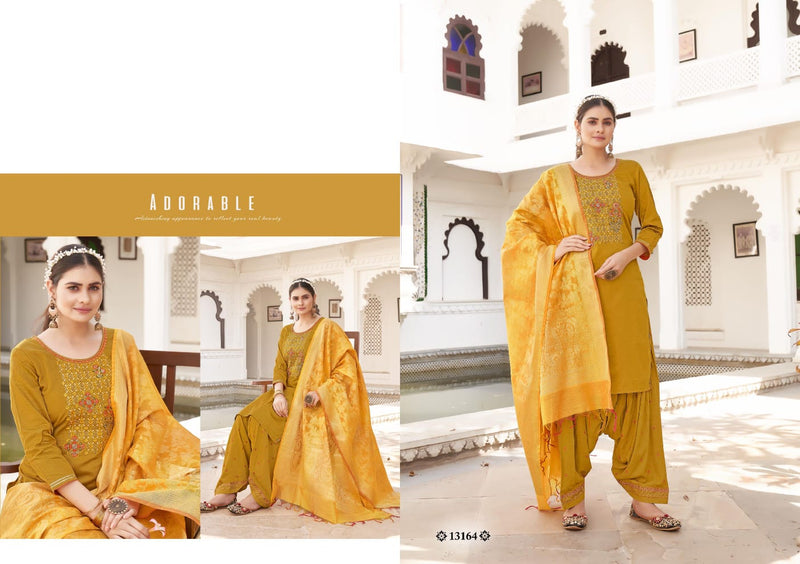 Kalaroop Kajree Fashion Sunheri By Patiyala Vol 5 Jam Silk Party Wear Kurtis With Bottom & Dupatta