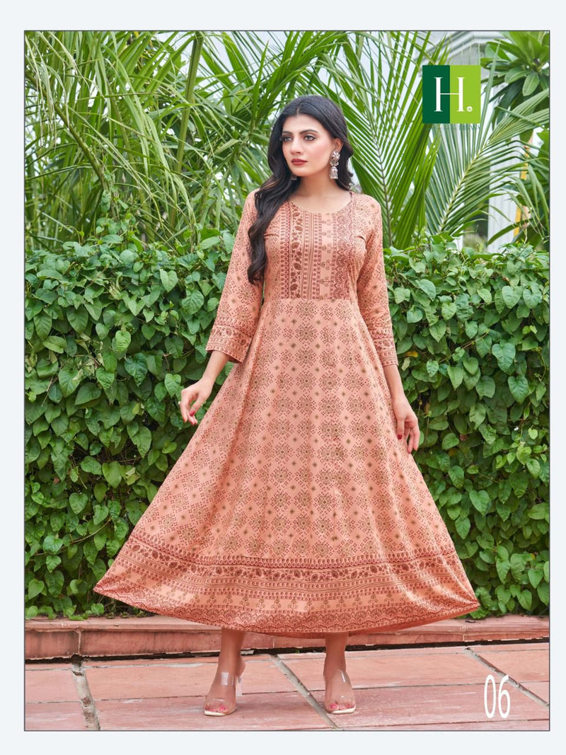 Hirwa Sunlight Vol 1 Rayon With Printed Work Stylish Designer Festive Wear Casual Look Long Kurti