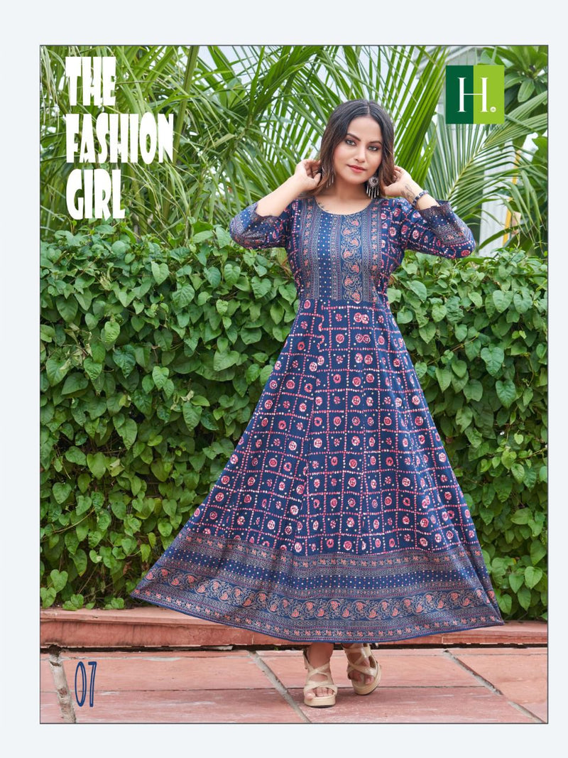 Hirwa Sunlight Vol 1 Rayon With Printed Work Stylish Designer Festive Wear Casual Look Long Kurti