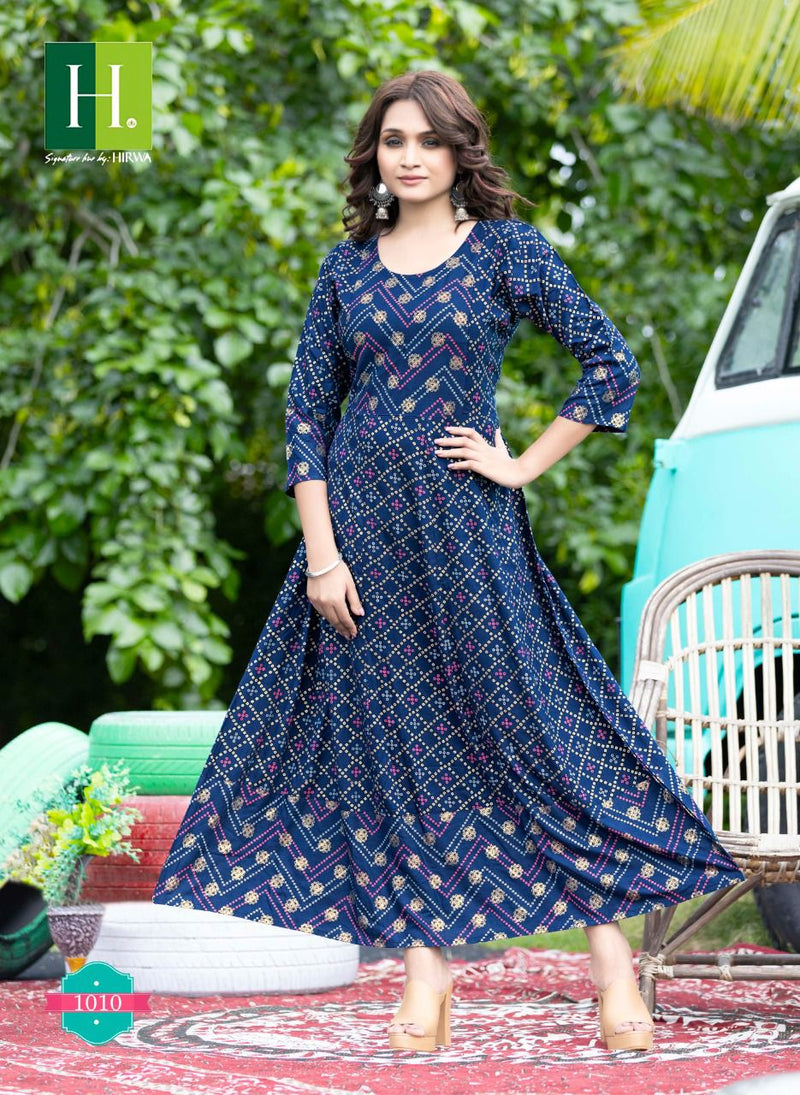 Hirwa Sunlight Vol 2 Rayon Stylish Designer With Heavy Rayon Printed Long Anarkali Kurti