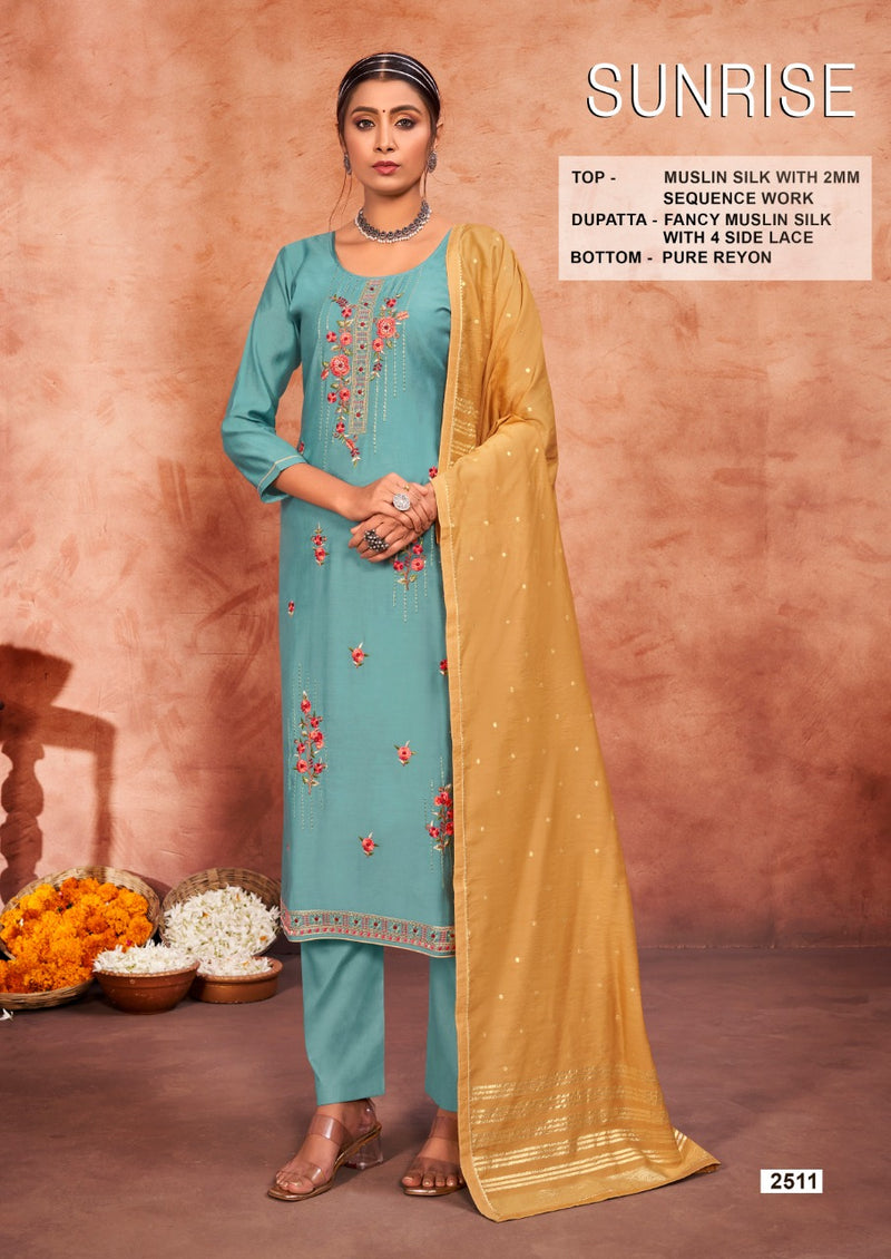 Rang Sunrise Muslin Silk With Heavy Beautiful Embroidery Work Stylish Designer Casual Look Fancy Salwar Kameez
