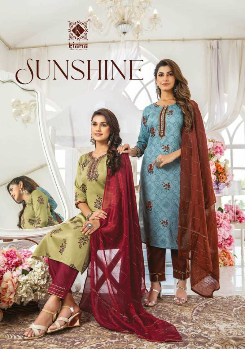 Kiana House Of Fashion Sunshine Cotton Designer Fancy Embroidered Kurtis With Bottom & Dupatta