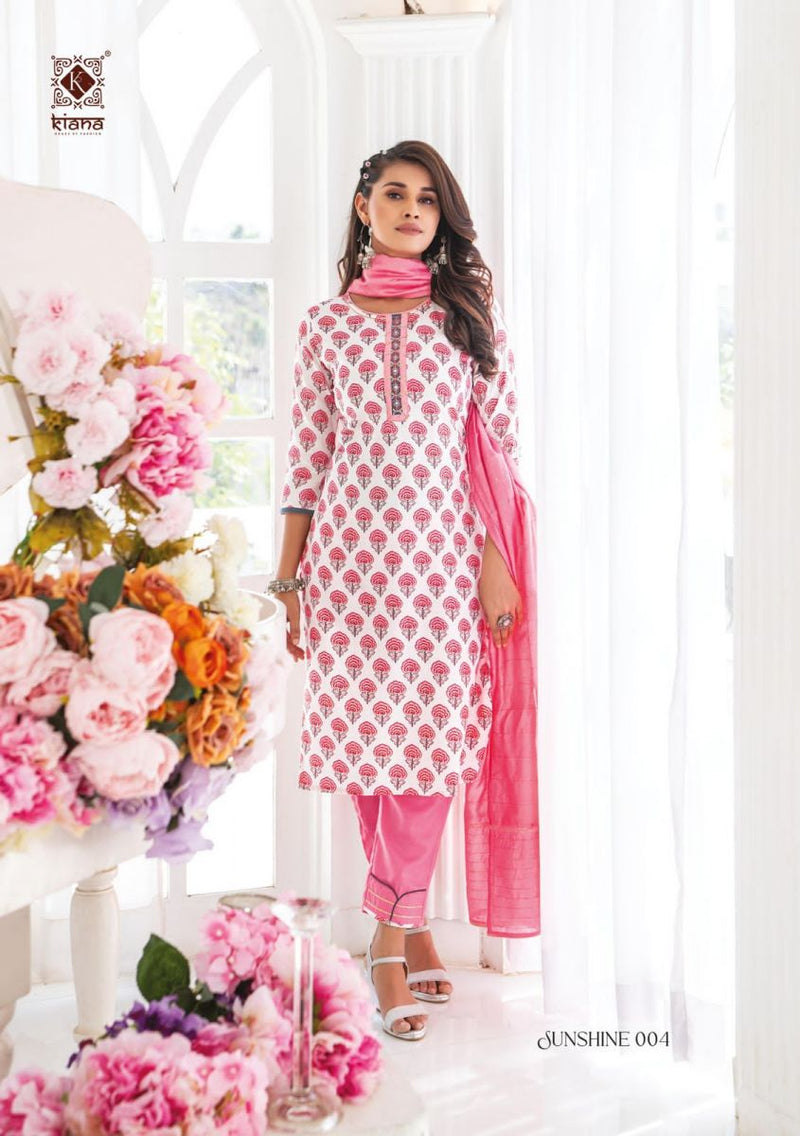 Kiana House Of Fashion Sunshine Cotton Designer Fancy Embroidered Kurtis With Bottom & Dupatta