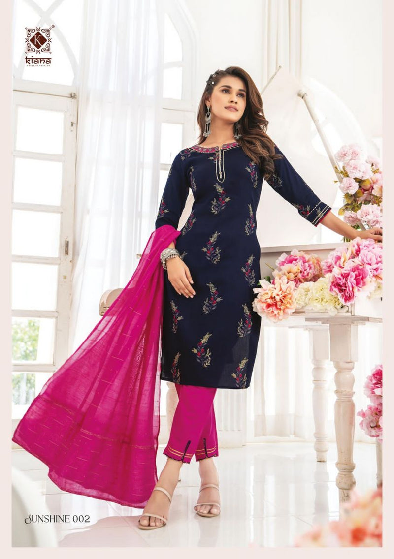 Kiana House Of Fashion Sunshine Cotton Designer Fancy Embroidered Kurtis With Bottom & Dupatta