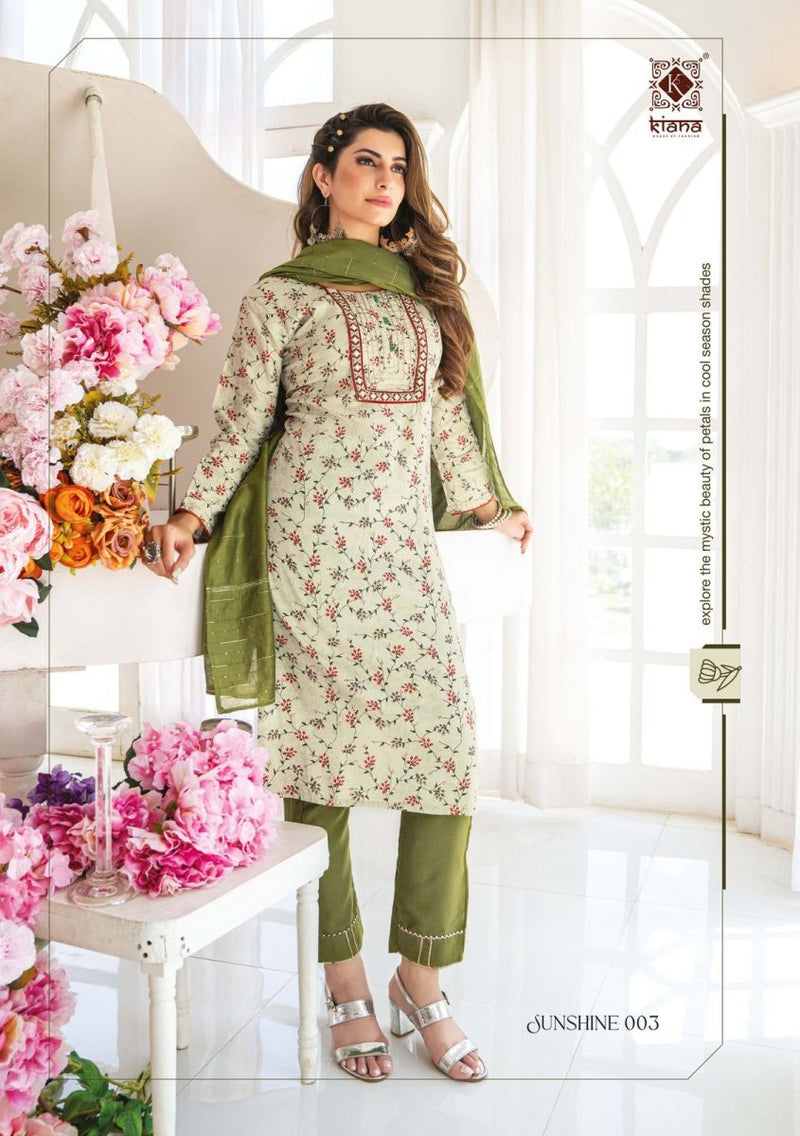Kiana House Of Fashion Sunshine Cotton Designer Fancy Embroidered Kurtis With Bottom & Dupatta