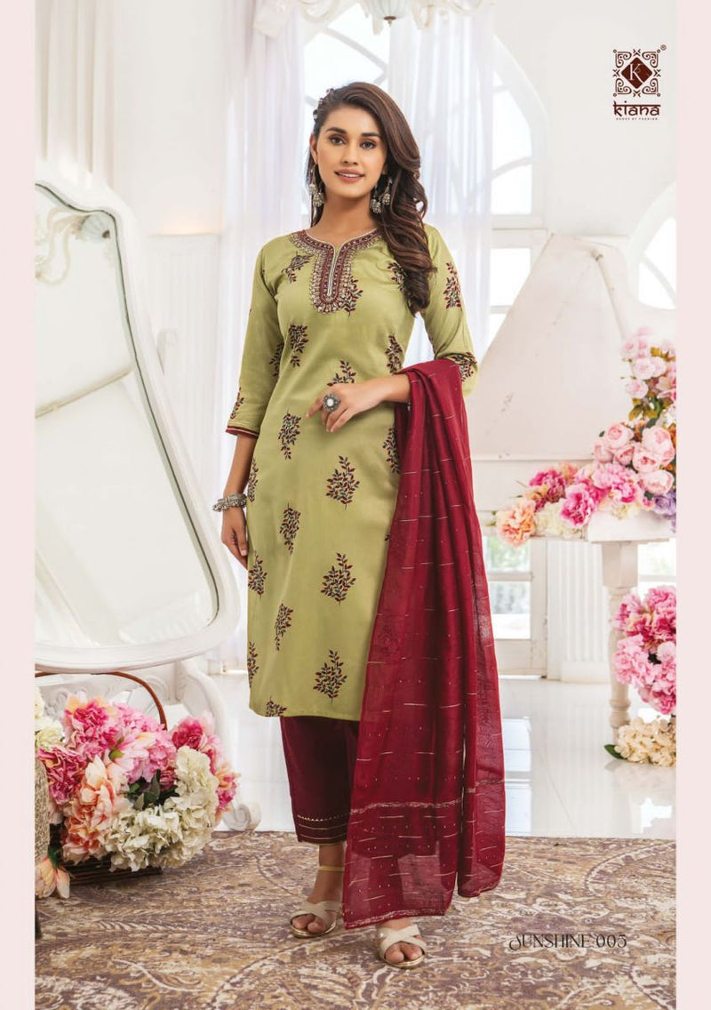 Kiana House Of Fashion Sunshine Cotton Designer Fancy Embroidered Kurtis With Bottom & Dupatta