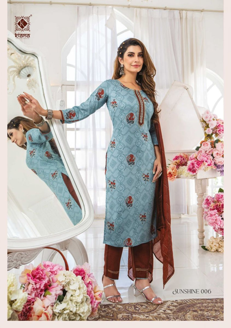 Kiana House Of Fashion Sunshine Cotton Designer Fancy Embroidered Kurtis With Bottom & Dupatta