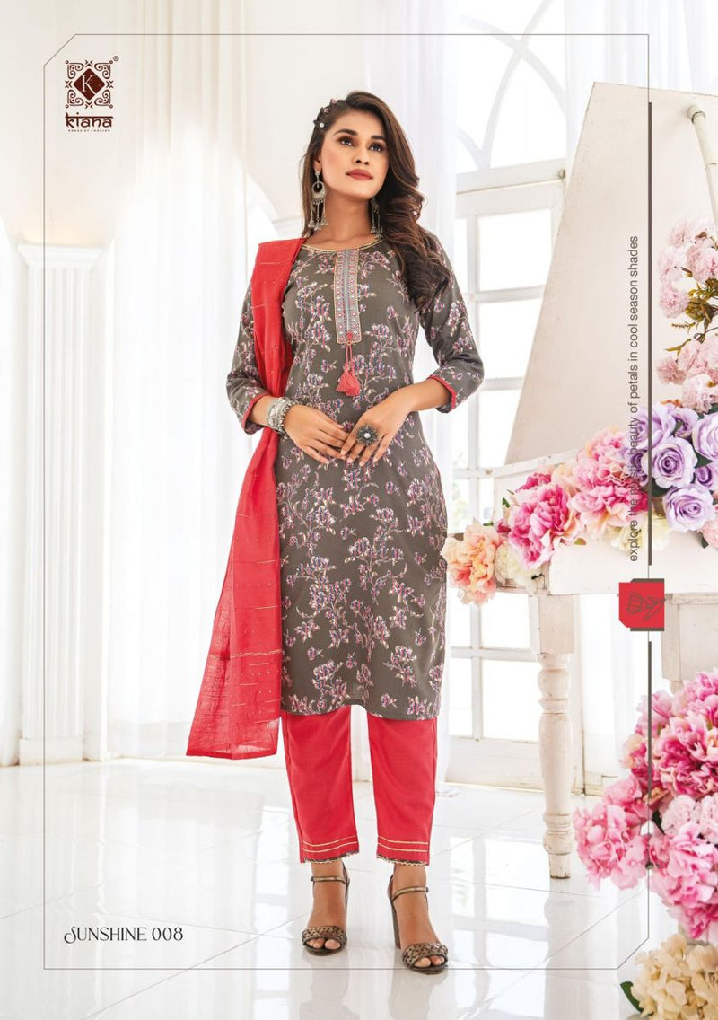 Kiana House Of Fashion Sunshine Cotton Designer Fancy Embroidered Kurtis With Bottom & Dupatta