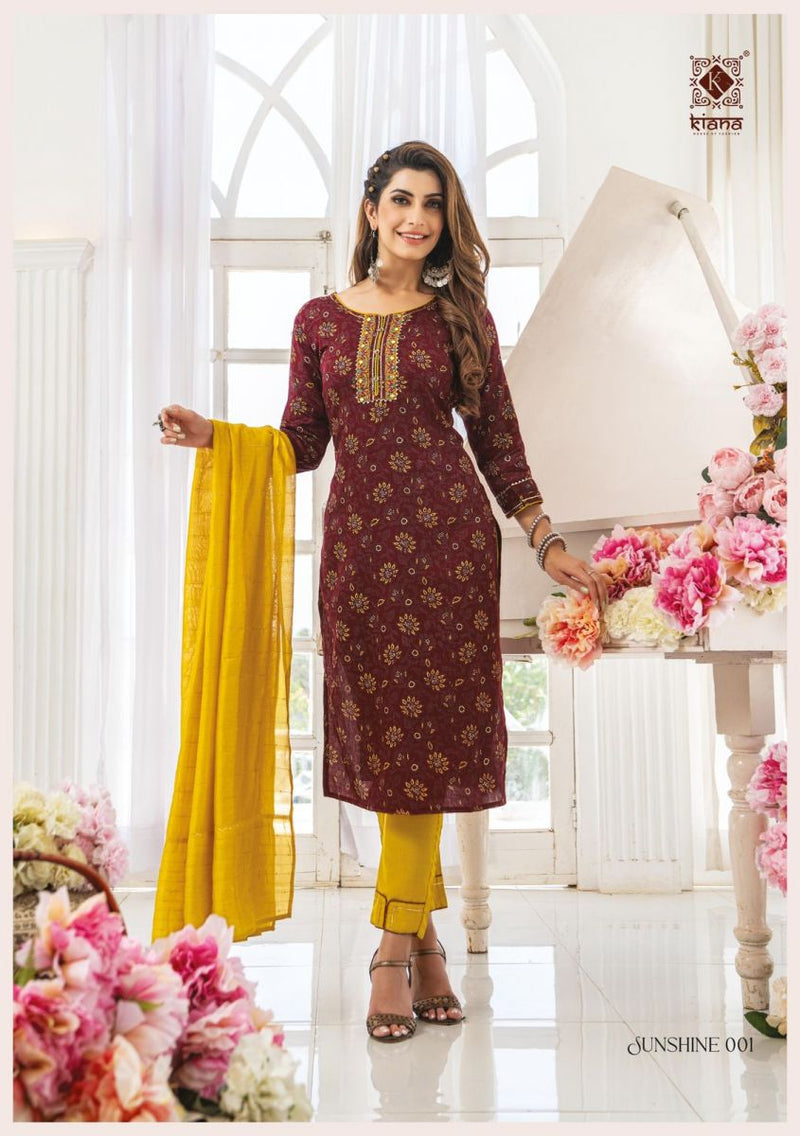 Kiana House Of Fashion Sunshine Cotton Designer Fancy Embroidered Kurtis With Bottom & Dupatta