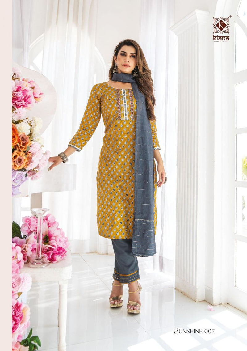 Kiana House Of Fashion Sunshine Cotton Designer Fancy Embroidered Kurtis With Bottom & Dupatta