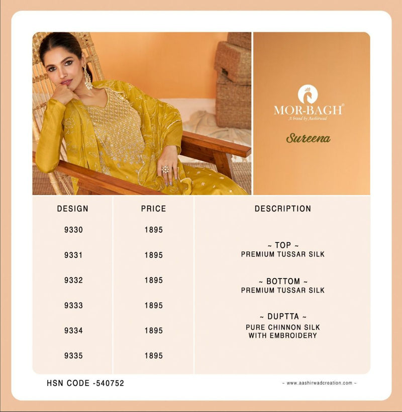 Aashirwad Dno 9330 To 9333 Silk With Embroidery Work Stylish Designer Party Wear Salwar Kameez