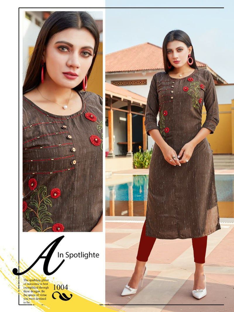 Mf Suri Rayon With Heavy Embroidery Work stylish Designer Casual Look Kurti