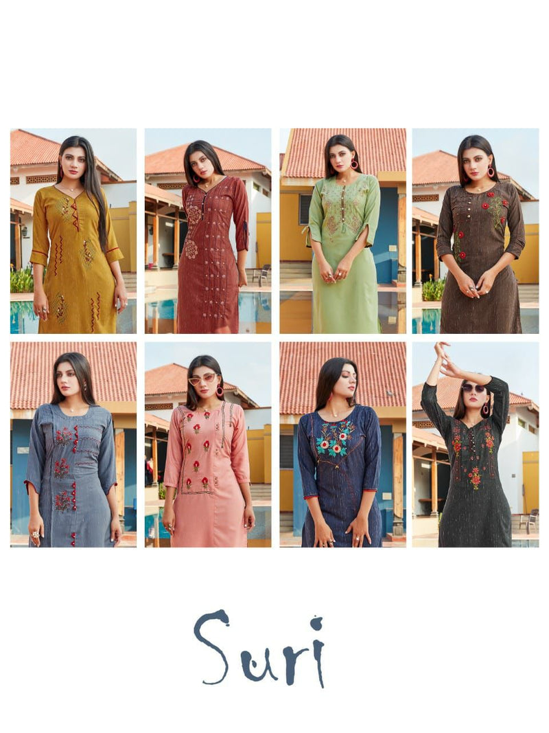 Mf Suri Rayon With Heavy Embroidery Work stylish Designer Casual Look Kurti