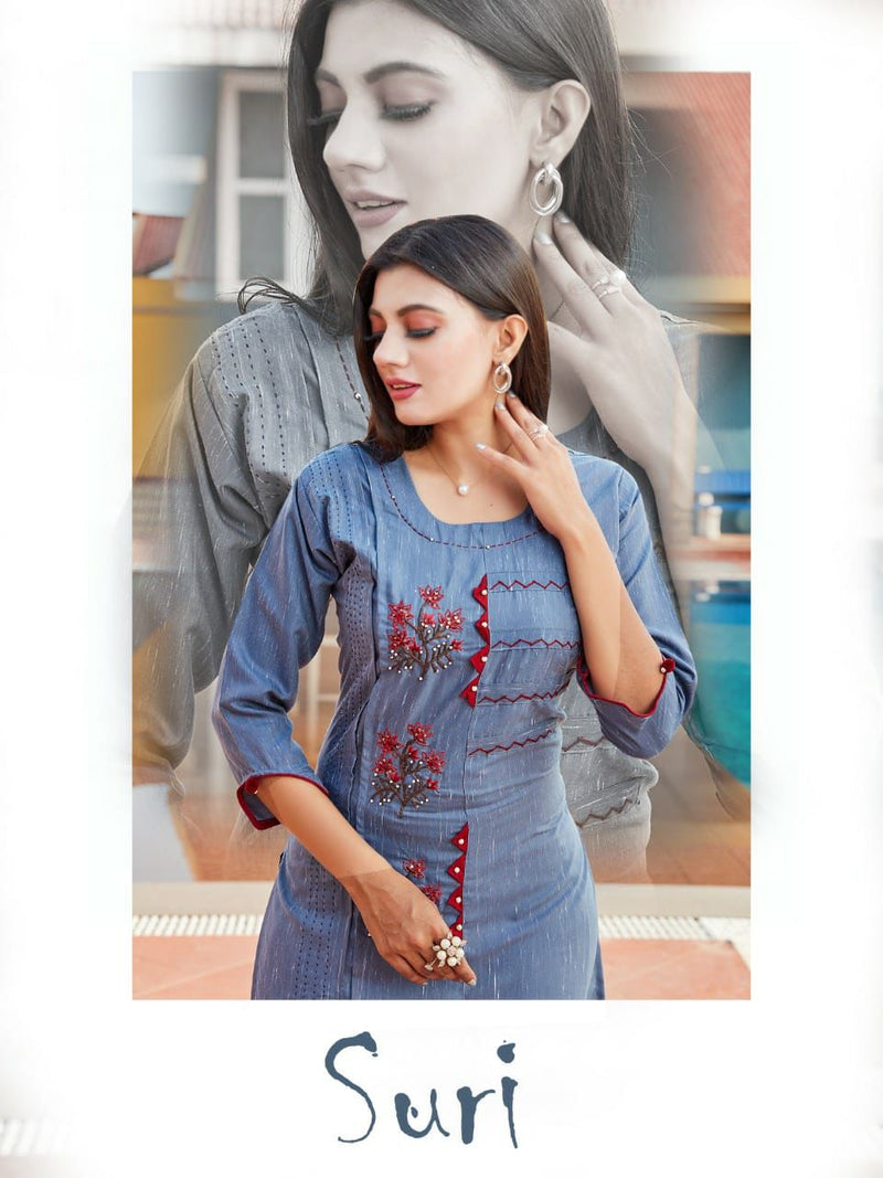 Mf Suri Rayon With Heavy Embroidery Work stylish Designer Casual Look Kurti