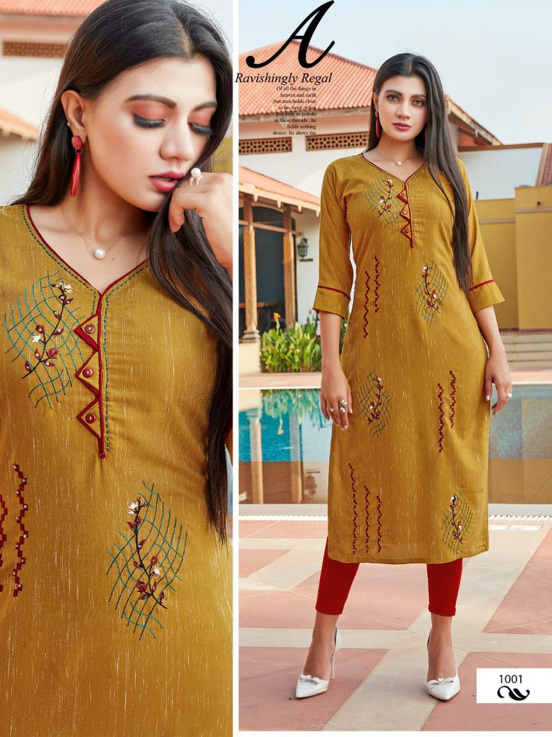 Mf Suri Rayon With Heavy Embroidery Work stylish Designer Casual Look Kurti