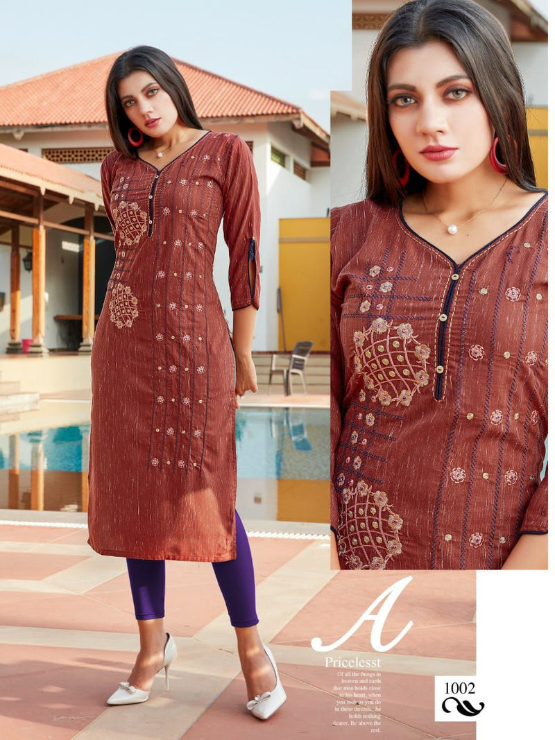 Mf Suri Rayon With Heavy Embroidery Work stylish Designer Casual Look Kurti