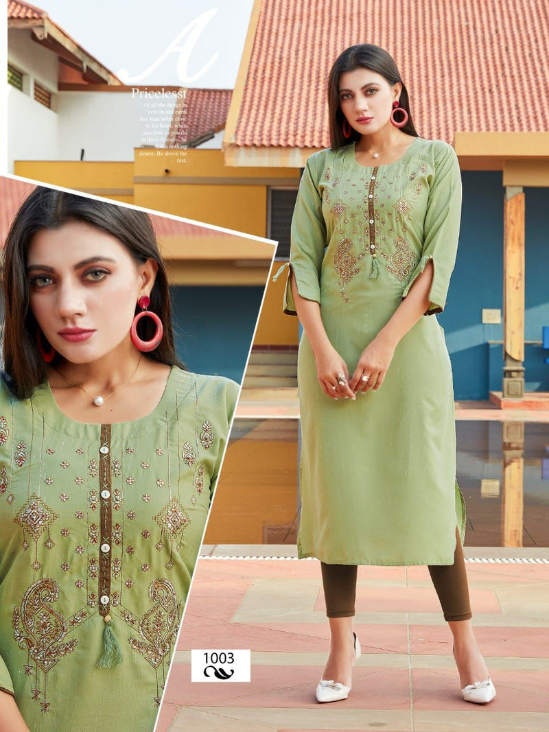 Mf Suri Rayon With Heavy Embroidery Work stylish Designer Casual Look Kurti