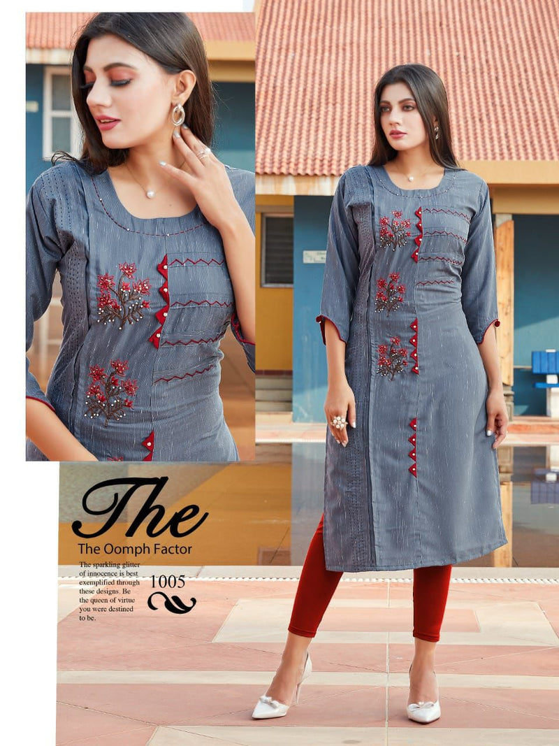 Mf Suri Rayon With Heavy Embroidery Work stylish Designer Casual Look Kurti