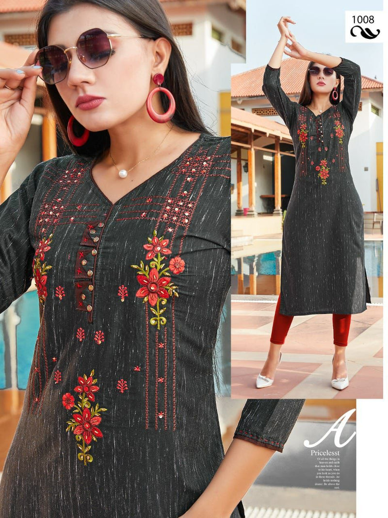Mf Suri Rayon With Heavy Embroidery Work stylish Designer Casual Look Kurti
