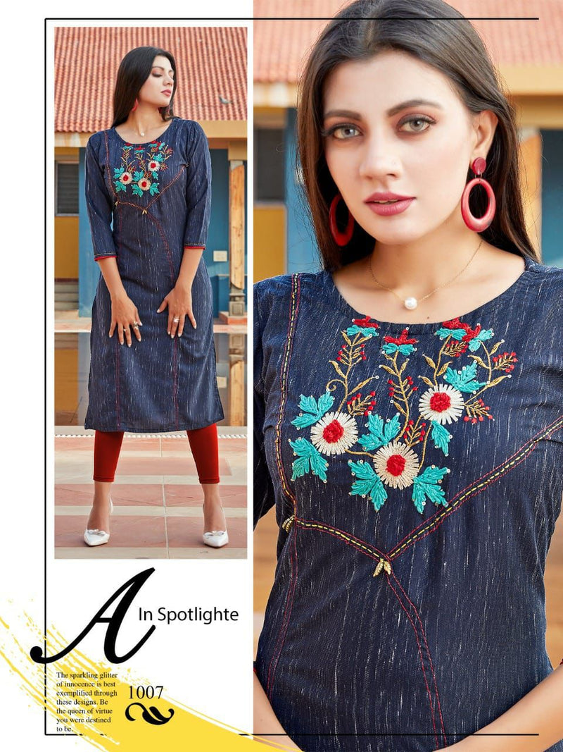 Mf Suri Rayon With Heavy Embroidery Work stylish Designer Casual Look Kurti