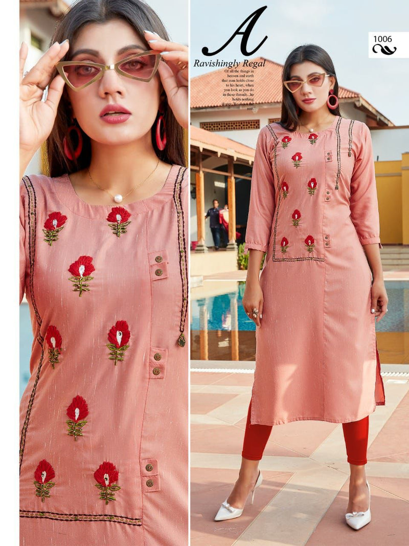 Mf Suri Rayon With Heavy Embroidery Work stylish Designer Casual Look Kurti