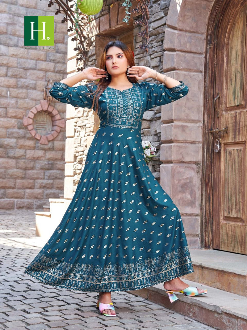 Hirwa Surili Rayon With Heavy Beautiful Work Stylish Designer Fancy Long Gown