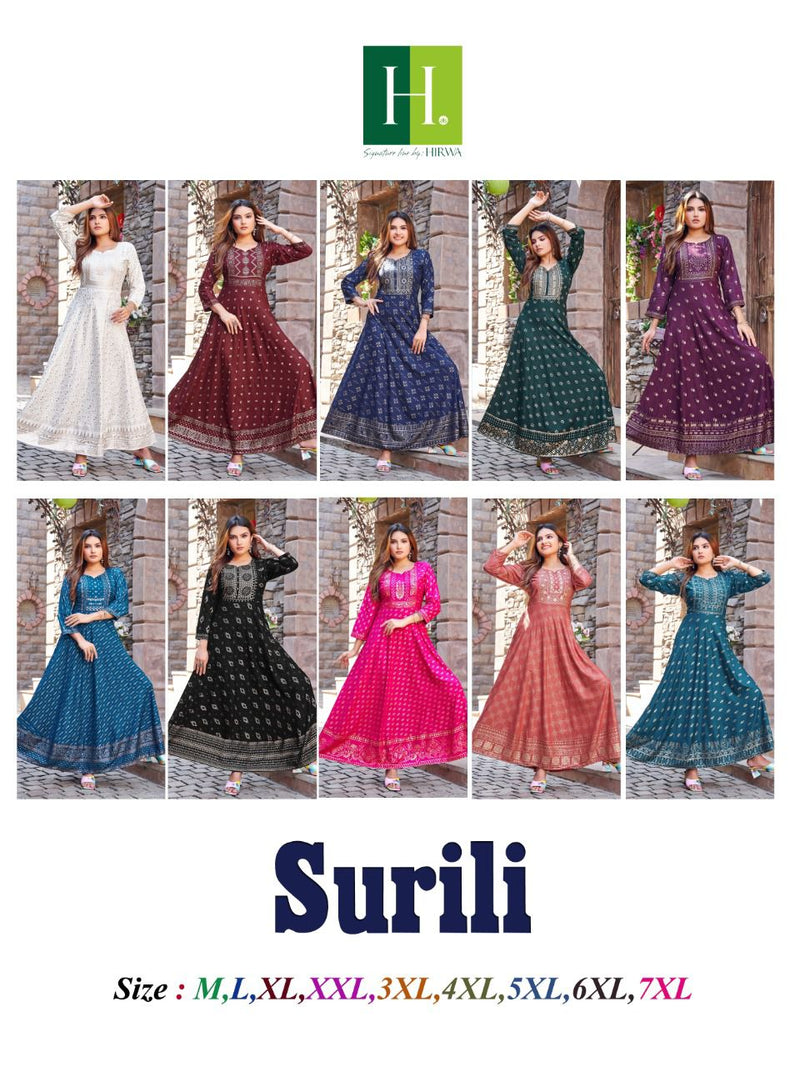 Hirwa Surili Rayon With Heavy Beautiful Work Stylish Designer Fancy Long Gown