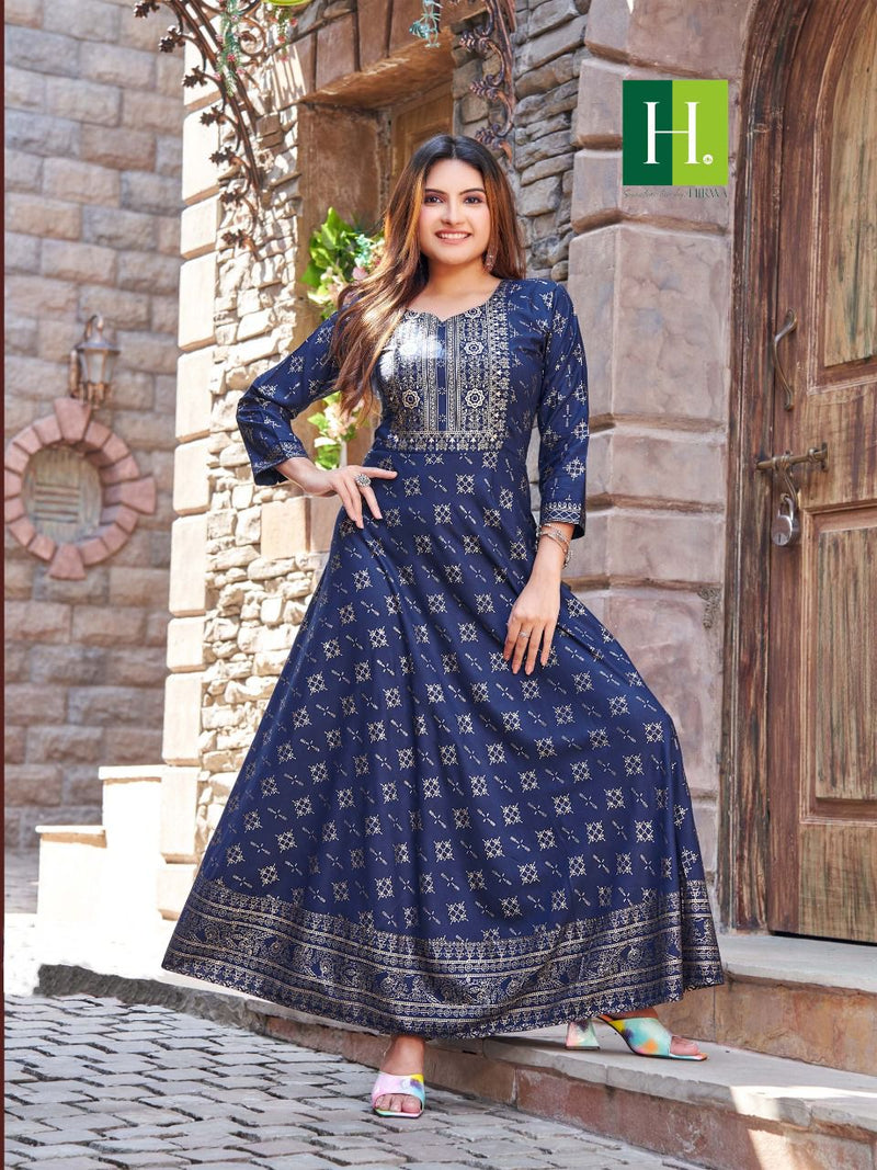 Hirwa Surili Rayon With Heavy Beautiful Work Stylish Designer Fancy Long Gown