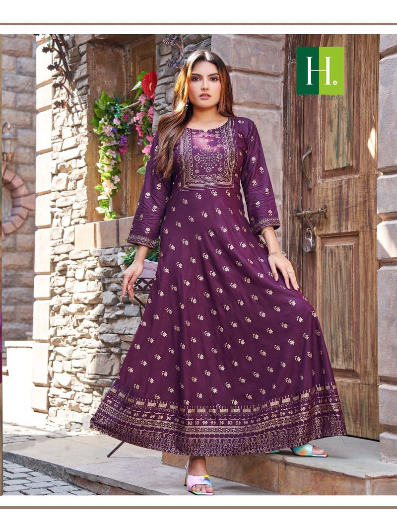 Hirwa Surili Rayon With Heavy Beautiful Work Stylish Designer Fancy Long Gown