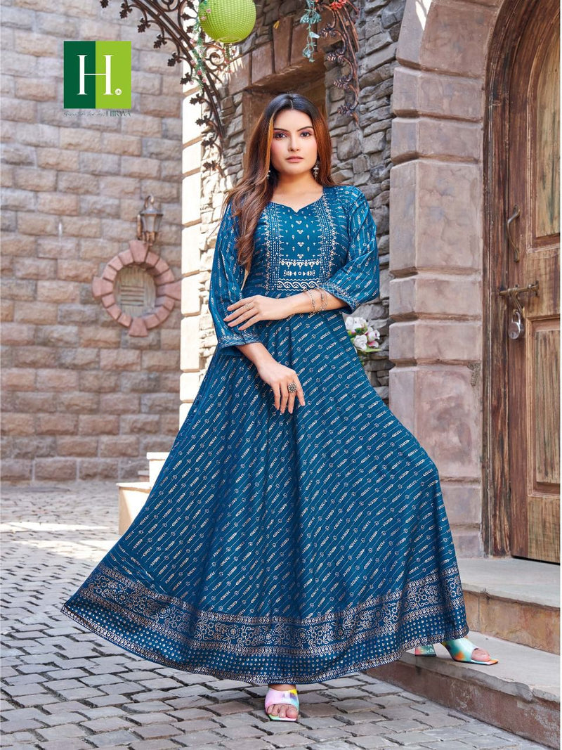 Hirwa Surili Rayon With Heavy Beautiful Work Stylish Designer Fancy Long Gown