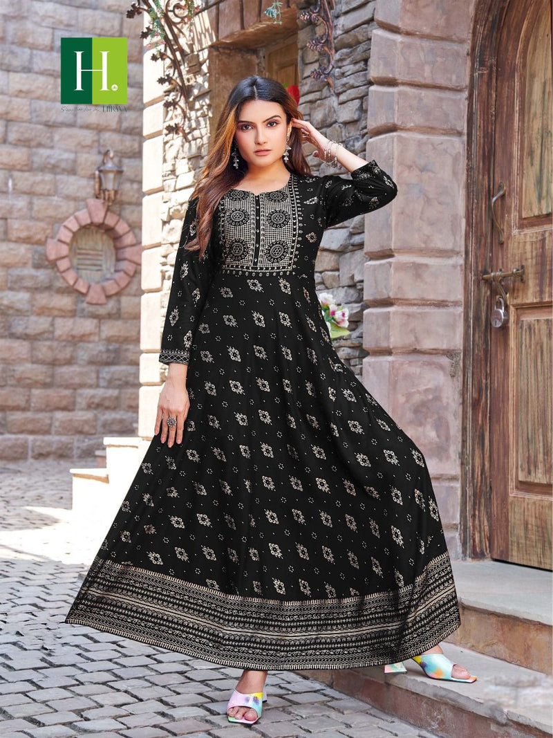 Hirwa Surili Rayon With Heavy Beautiful Work Stylish Designer Fancy Long Gown