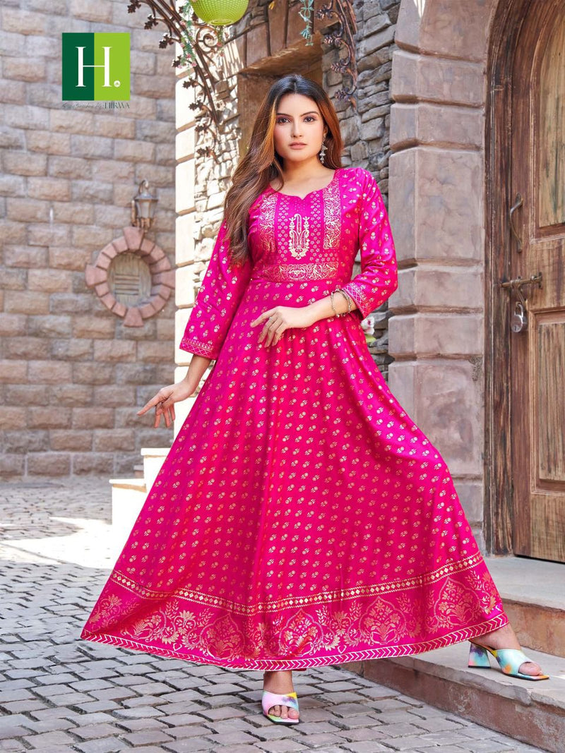Hirwa Surili Rayon With Heavy Beautiful Work Stylish Designer Fancy Long Gown