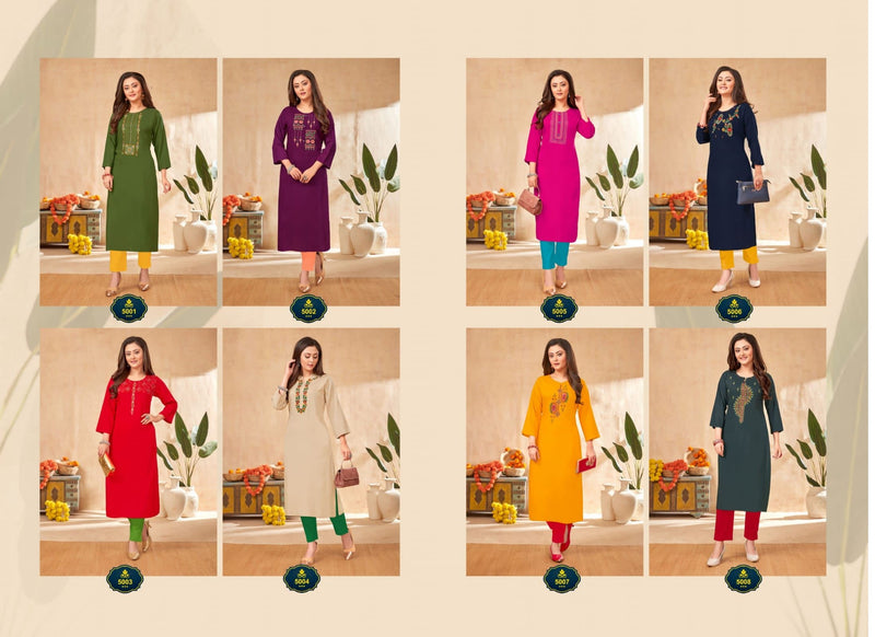 Suryajyoti Nirja Advance Vol 5 Cotton Rayon Fancy Festive Wear Kurtis