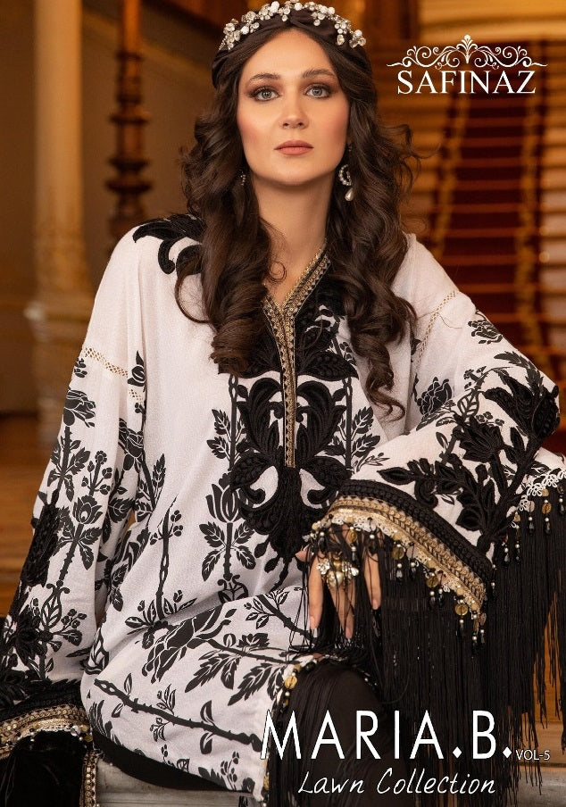 Safinaz Mariya B Vol 5 Pure Satin Cotton Printed Embroiderd Work Pakistani Suits