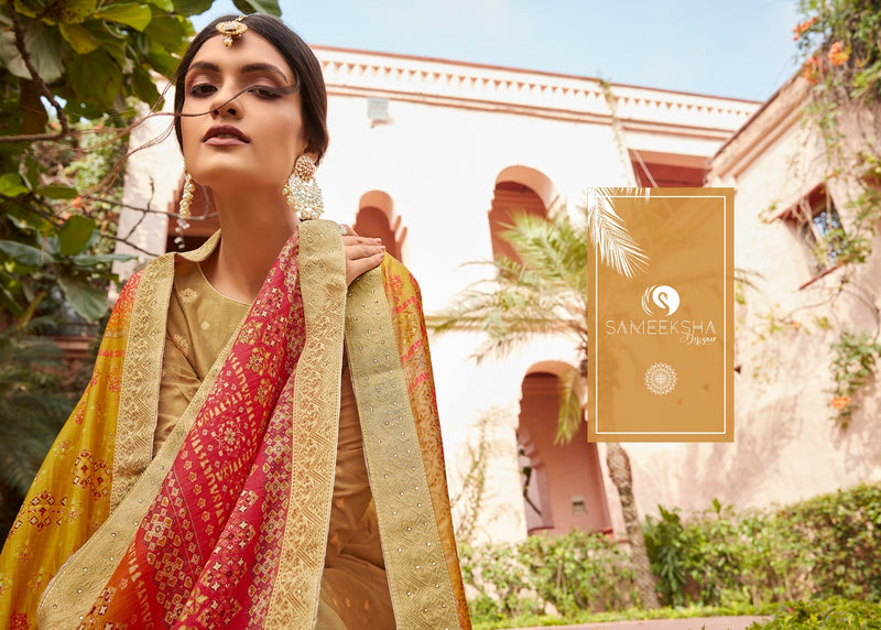 Sameeksha Designer Presents Mandakini Dola Jacquard Withj Fancy Work Designer Salwar Suits