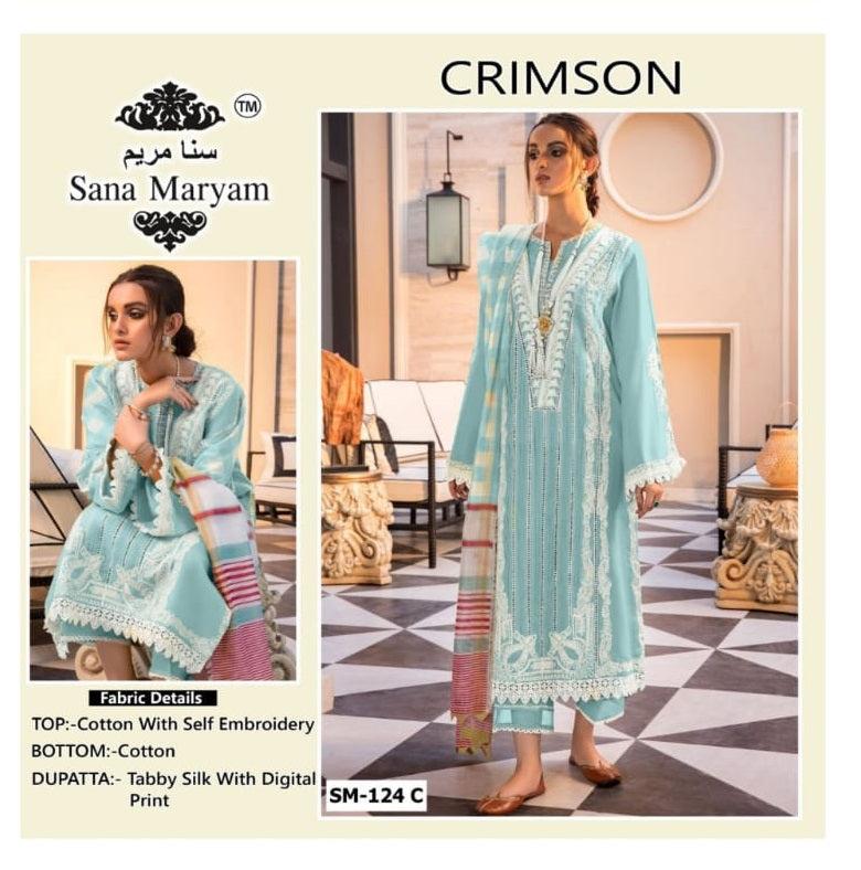 Sana Maryum Crimson Sm 24 Cotton With Self Embroidered Work Salwar Suit
